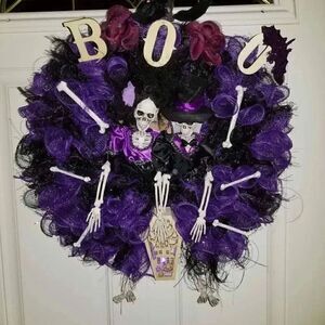 Handmade Halloween Mr and Mrs skeleton wreath